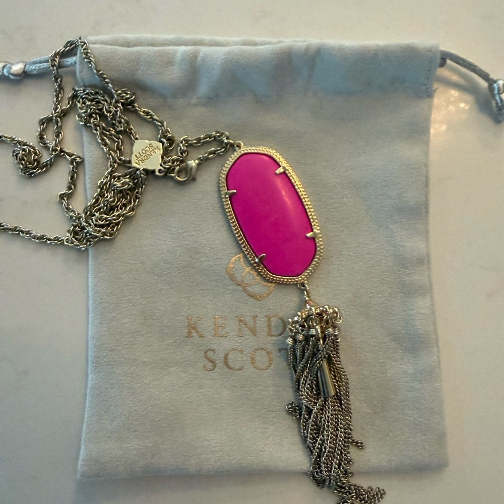Kendra Scott Rayne Gold Long Pendant Hot Pink Necklace